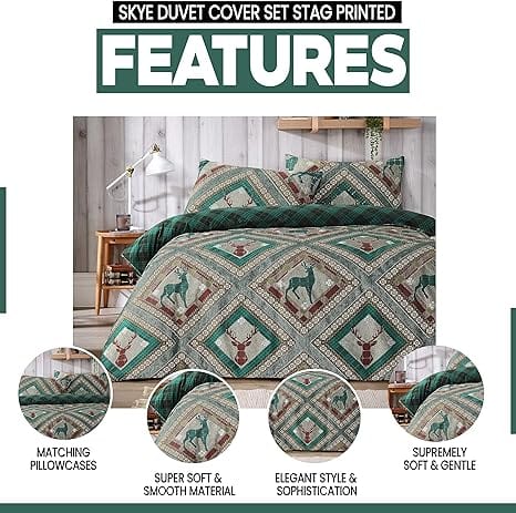 OLIVIA ROCCO Duvet Cover Skye Duvet Cover Set Stag Printed Design Easy Care Reversible Bedding Quilt Covers Wholesale Manchester UK