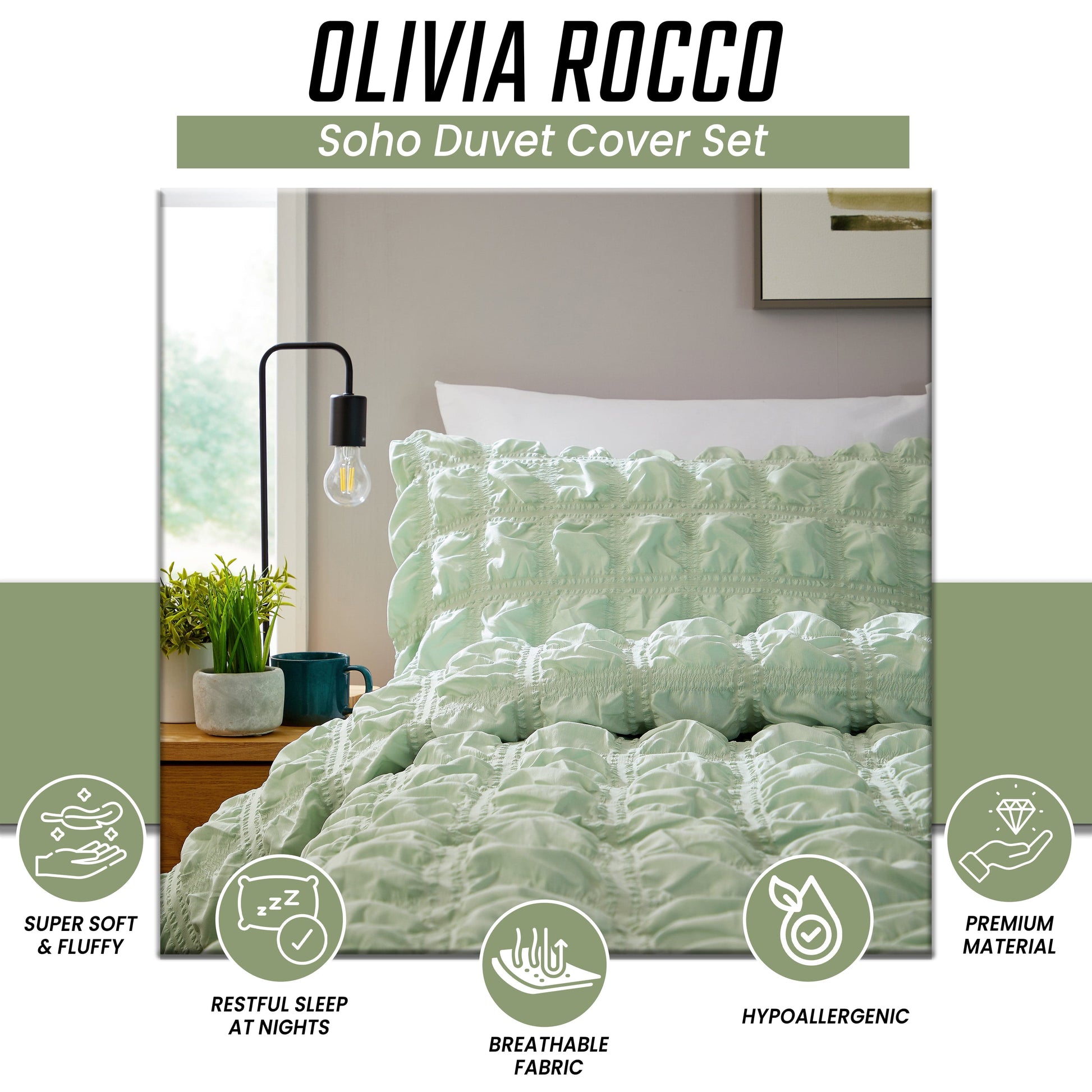 OLIVIA ROCCO Duvet Cover Soho Sage Green Duvet Cover Set Wholesale Manchester UK