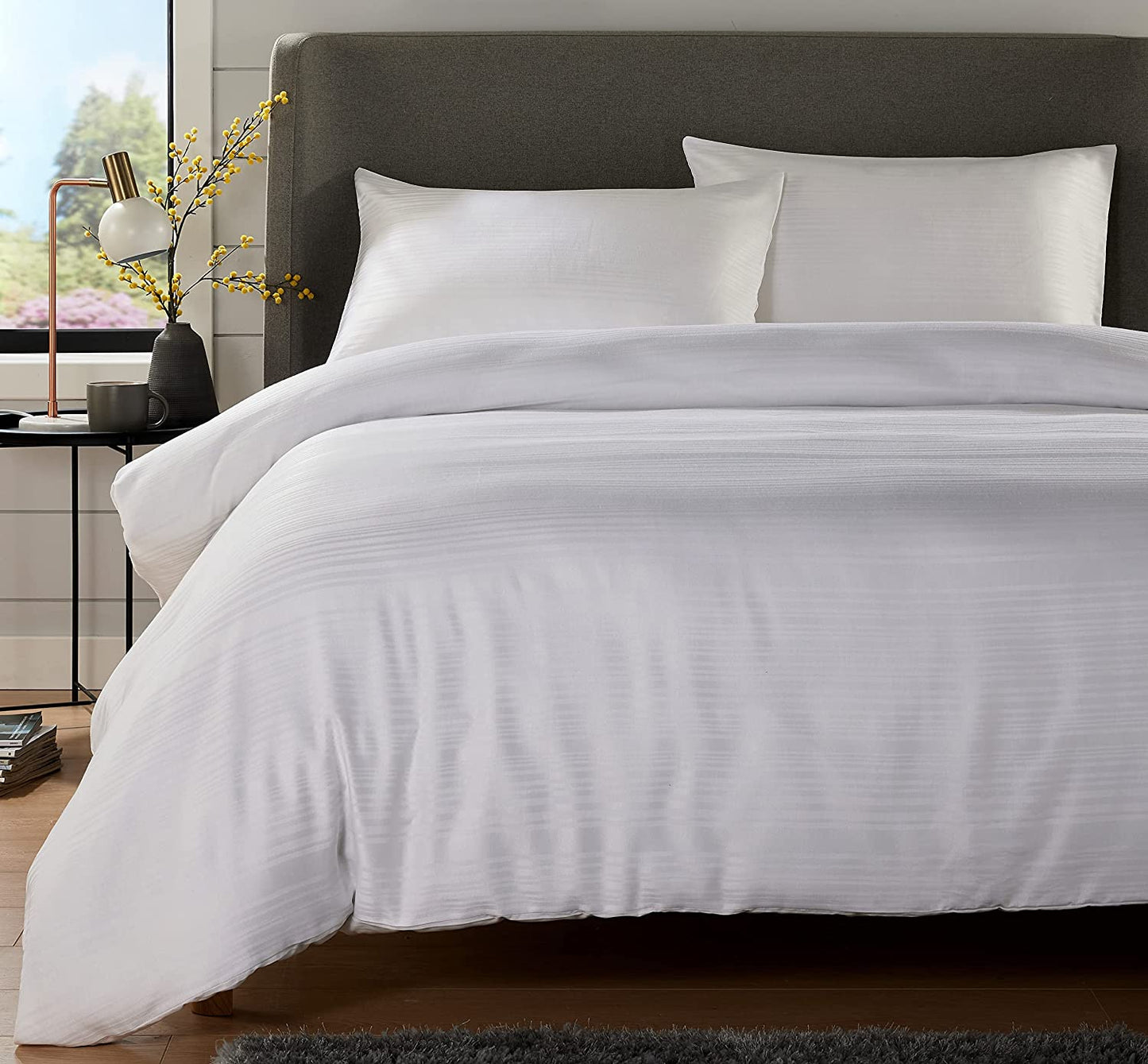 OLIVIA ROCCO Duvet Cover WHITE / SINGLE Stripe Jacquard Duvet Cover Set Wholesale Manchester UK