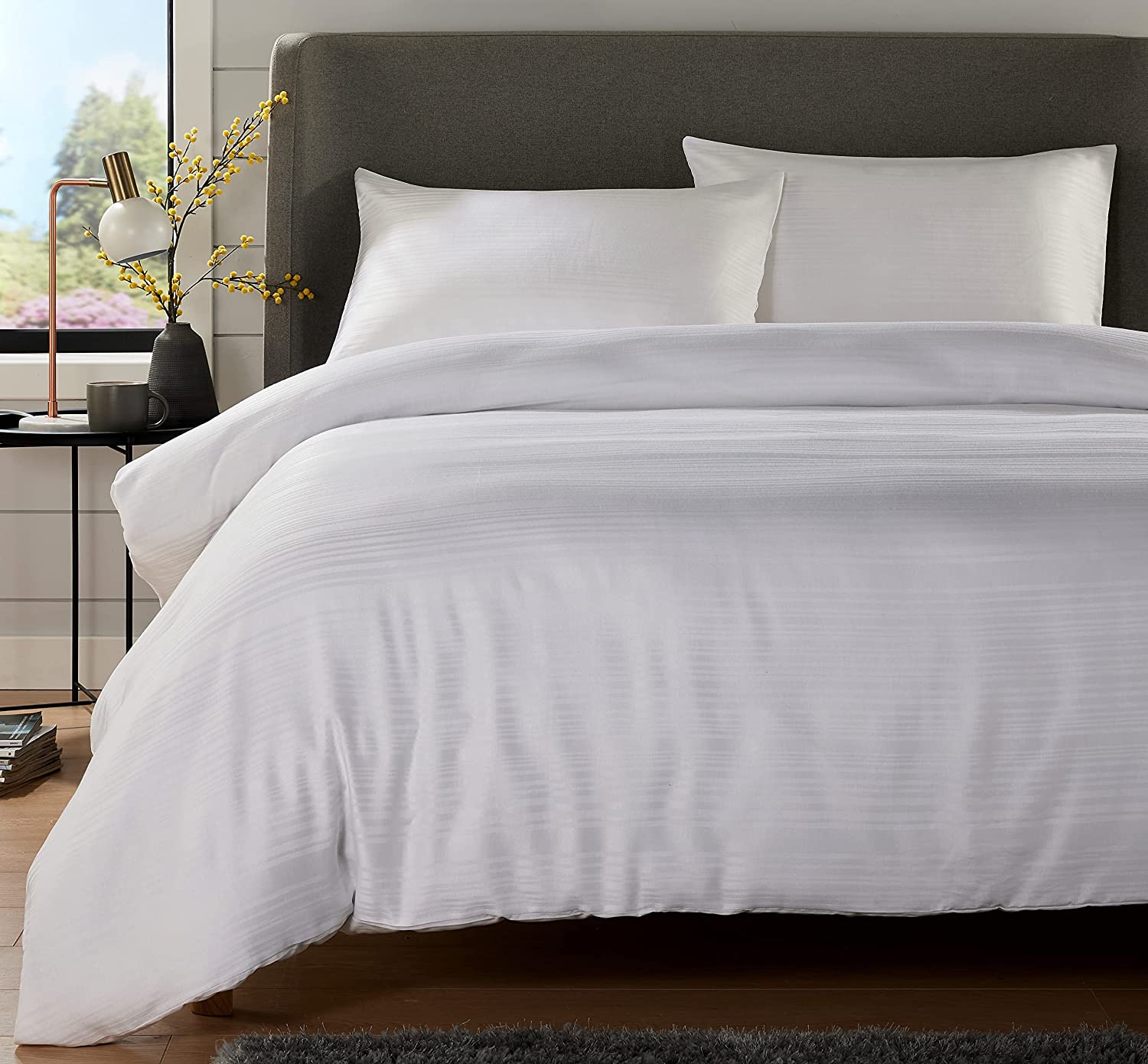 OLIVIA ROCCO Duvet Cover WHITE / SINGLE Stripe Jacquard Duvet Cover Set Wholesale Manchester UK