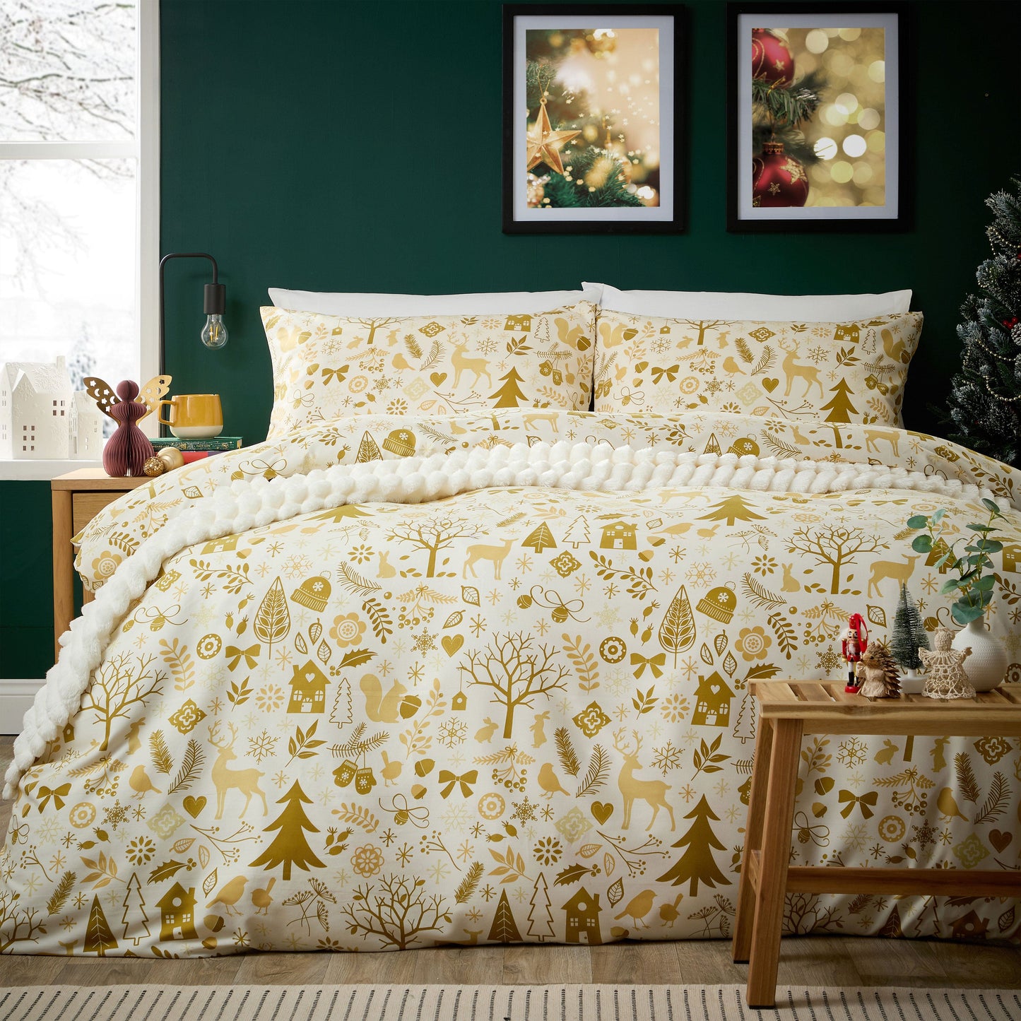 OLIVIA ROCCO Duvet Cover WONDERLAND GOLD / SINGLE Christmas Duvet Cover Sets Wholesale Manchester UK