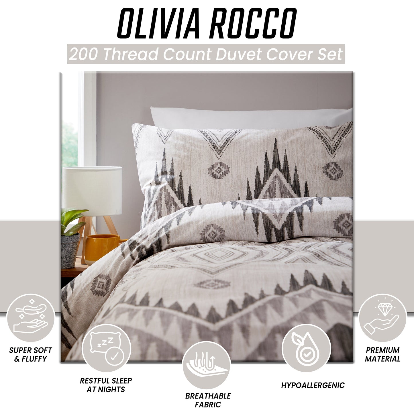 OLIVIA ROCCO Duvet Cover Zermatt Grey 200 Thread Count Cotton Duvet Cover Set Wholesale Manchester UK