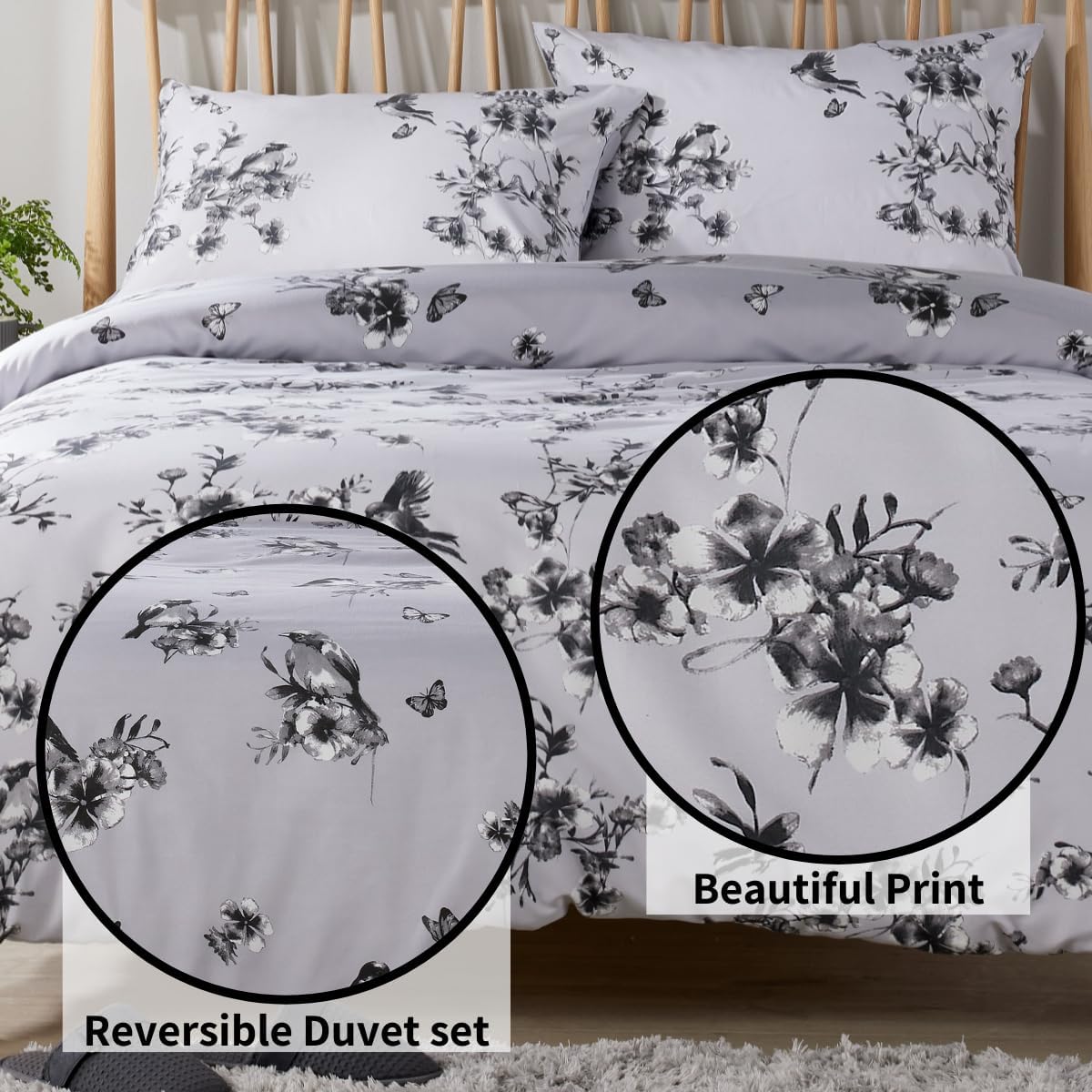 OLIVIA ROCCO Duvet Covers Blossom Grey Printed Duvet Cover Set Wholesale Manchester UK