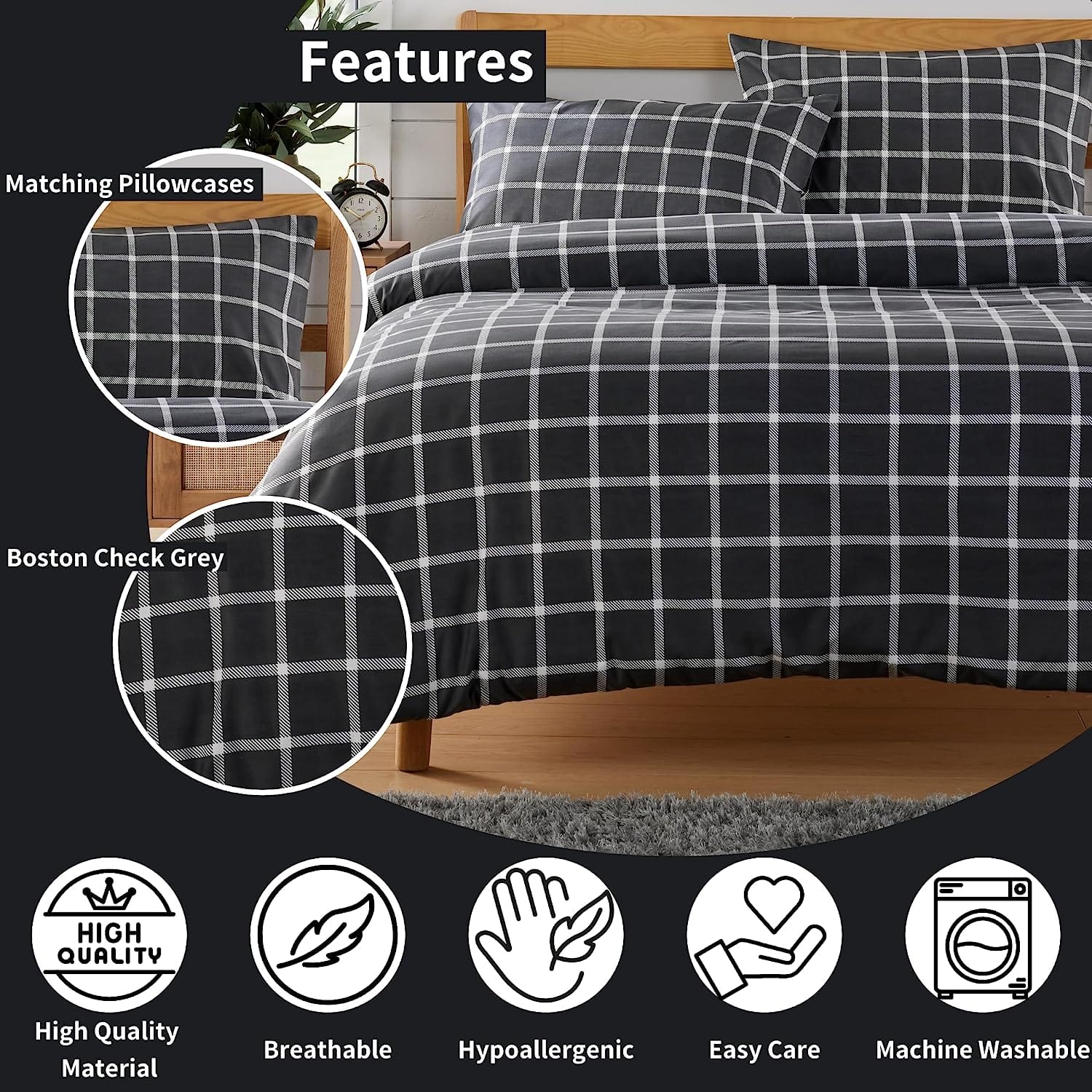 OLIVIA ROCCO Duvet Covers Boston Check Grey Printed Duvet Cover Set Wholesale Manchester UK