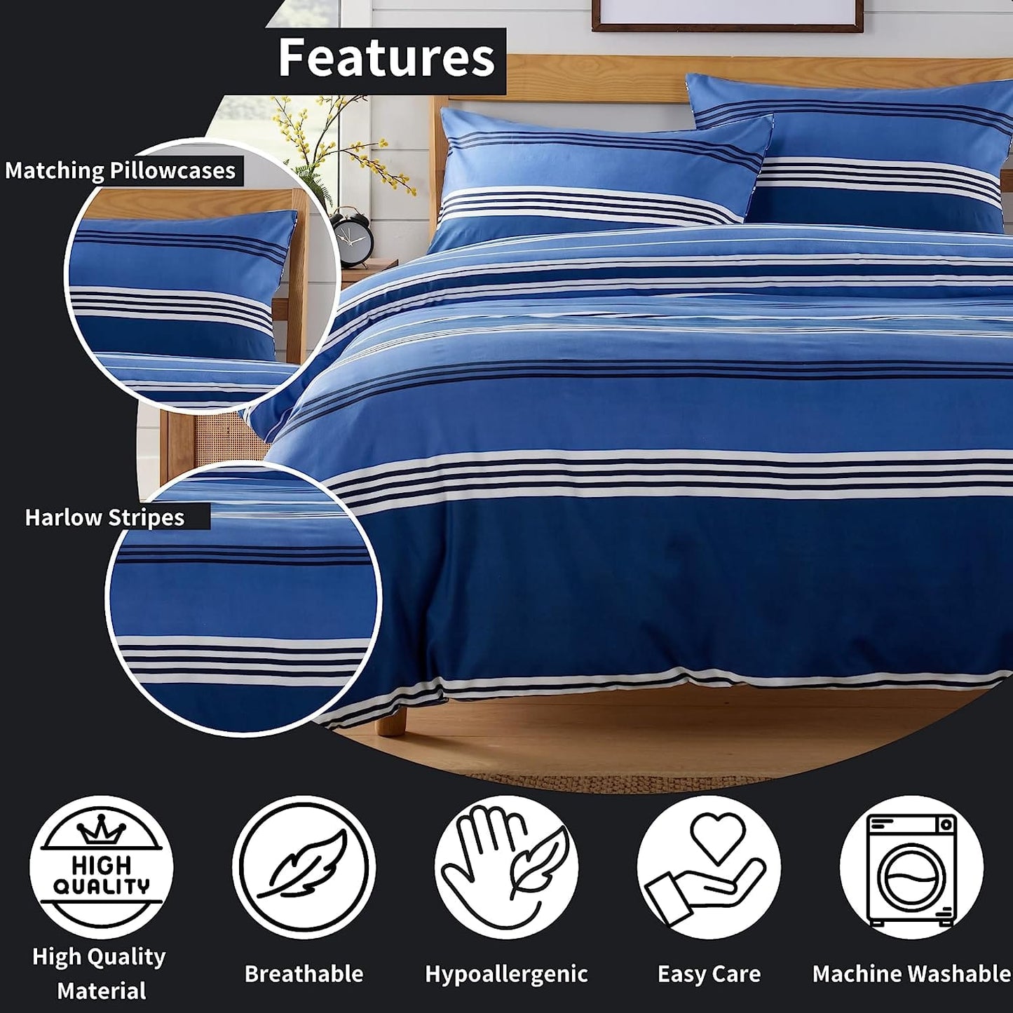 OLIVIA ROCCO Duvet Covers Harlow Stripes Blue Printed Duvet Cover Set Wholesale Manchester UK