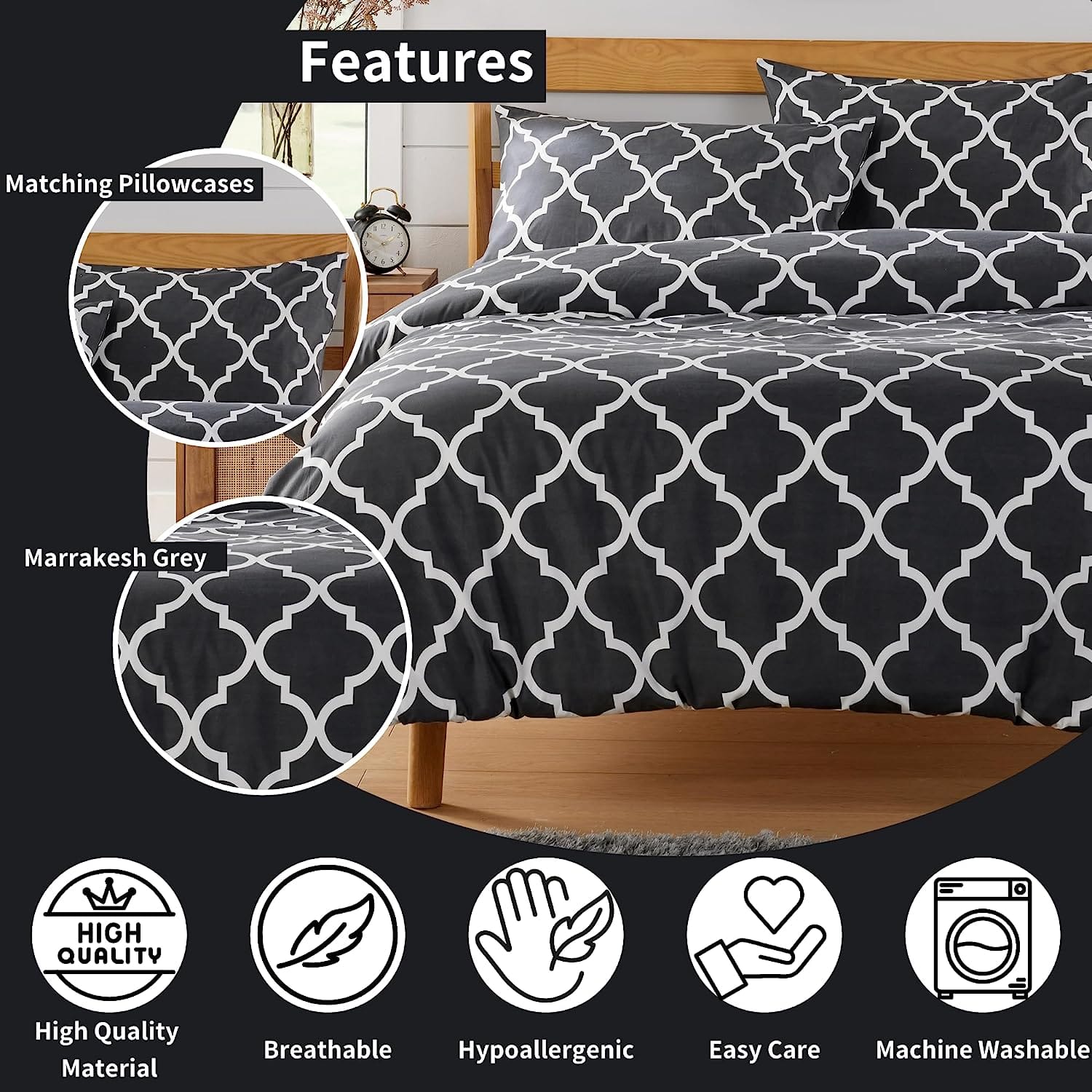 OLIVIA ROCCO Duvet Covers Marrakesh Grey Printed Duvet Cover Set Wholesale Manchester UK