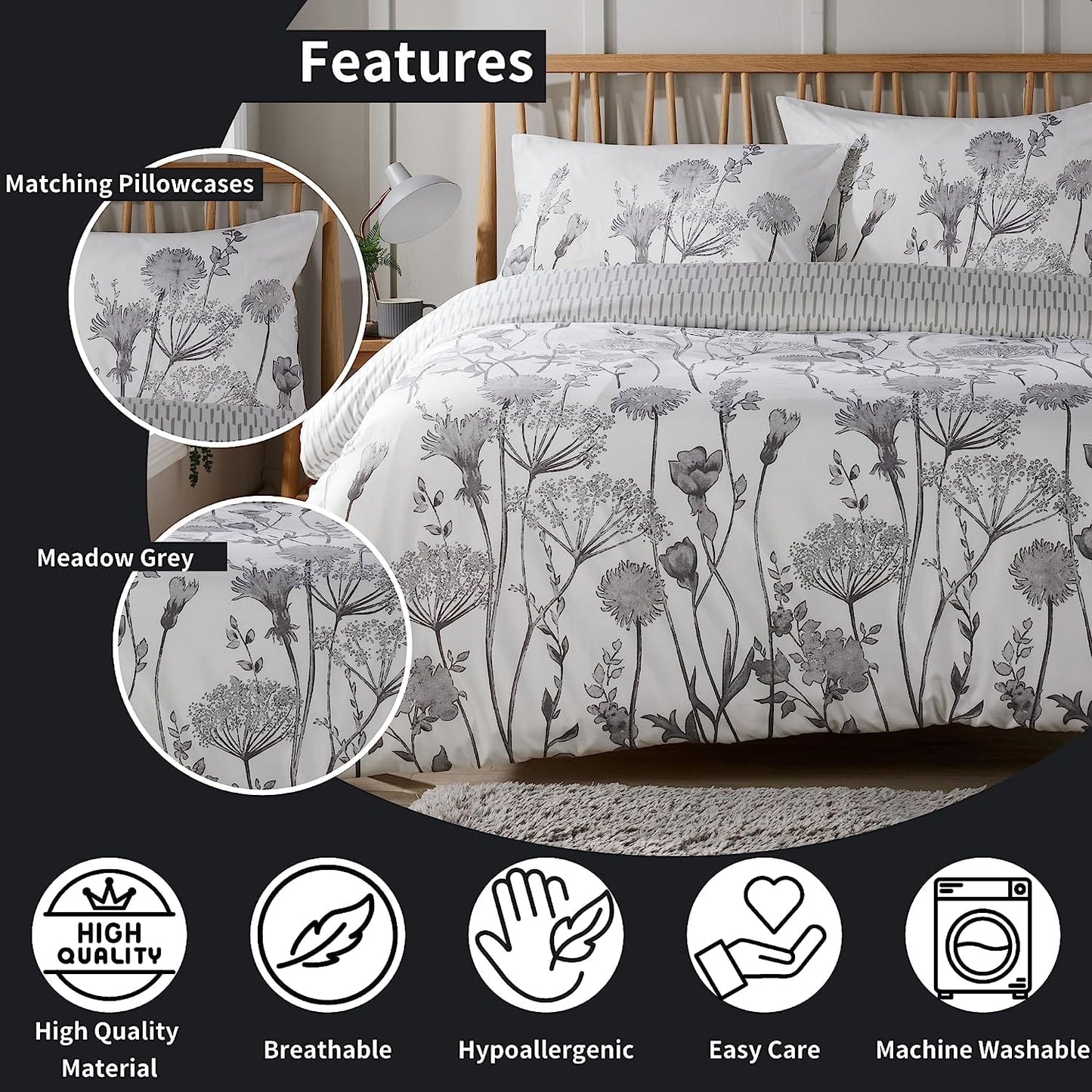 OLIVIA ROCCO Duvet Covers Meadow Grey Printed Duvet Cover Set Wholesale Manchester UK