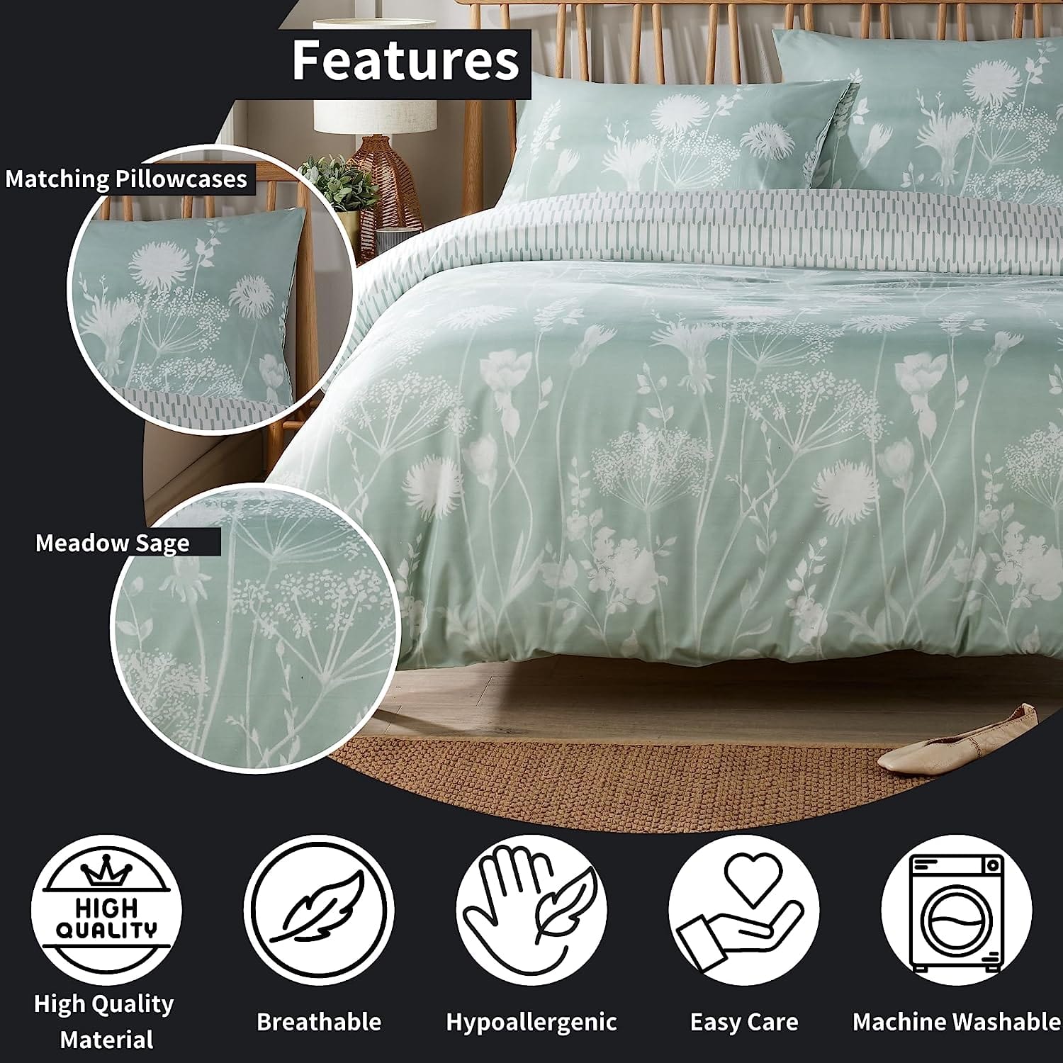 OLIVIA ROCCO Duvet Covers Meadow Sage Green Printed Duvet Cover Set Wholesale Manchester UK