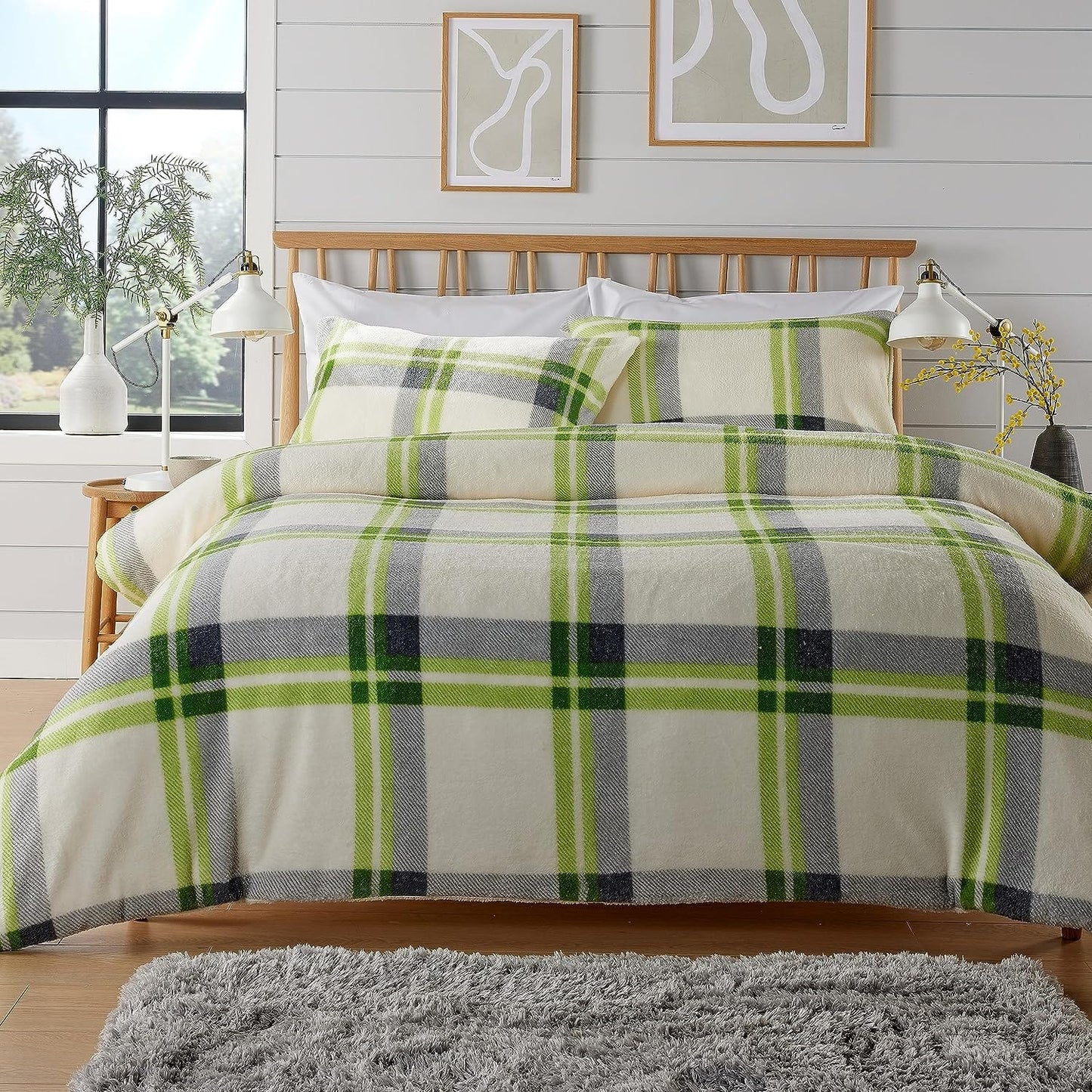 OLIVIA ROCCO Duvet Covers SINGLE / GREEN Orkney Check Printed Fleece Duvet Sets Wholesale Manchester UK
