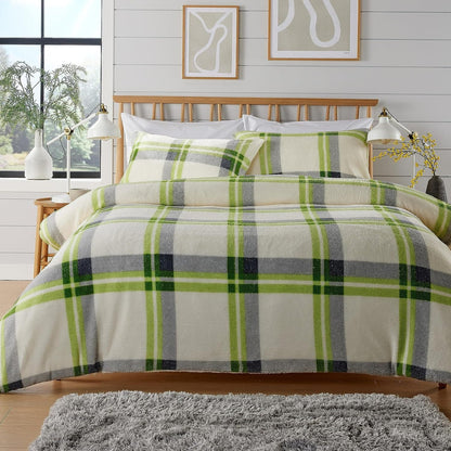 OLIVIA ROCCO Duvet Covers SINGLE / GREEN Orkney Check Printed Fleece Duvet Sets Wholesale Manchester UK