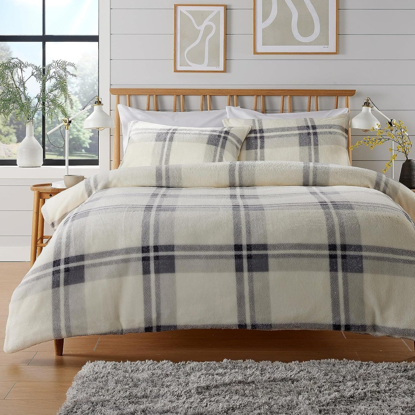 OLIVIA ROCCO Duvet Covers SINGLE / GREY Orkney Check Printed Fleece Duvet Sets Wholesale Manchester UK