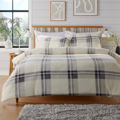 OLIVIA ROCCO Duvet Covers SINGLE / GREY Orkney Check Printed Fleece Duvet Sets Wholesale Manchester UK