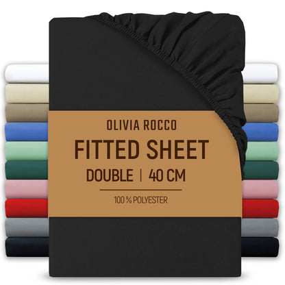 OLIVIA ROCCO Fitted Sheet BLACK / DOUBLE Extra Deep 40CM Pocket Microfibre Fitted Sheet Wholesale Manchester UK