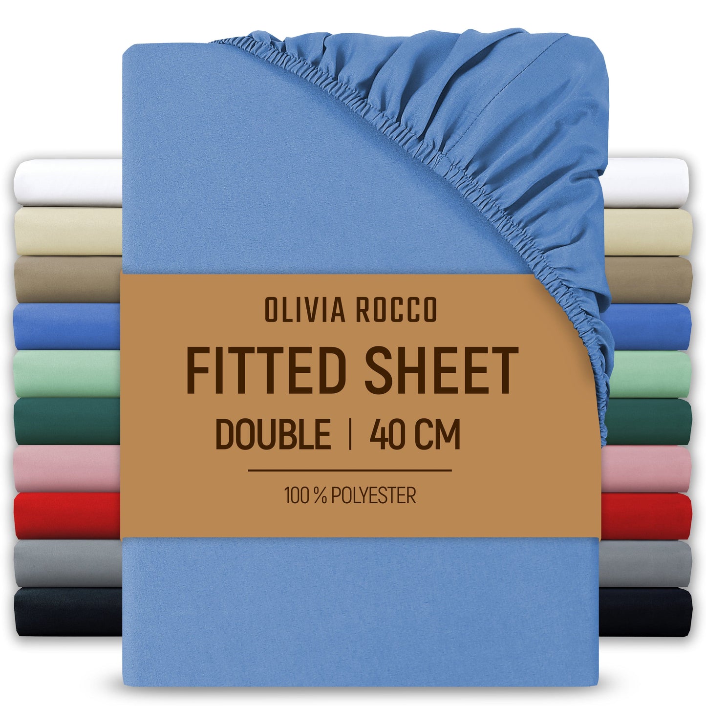 OLIVIA ROCCO Fitted Sheet BLUE / DOUBLE LOOMWORKS Extra Deep 40CM Pocket Microfibre Fitted Sheet Wholesale Manchester UK
