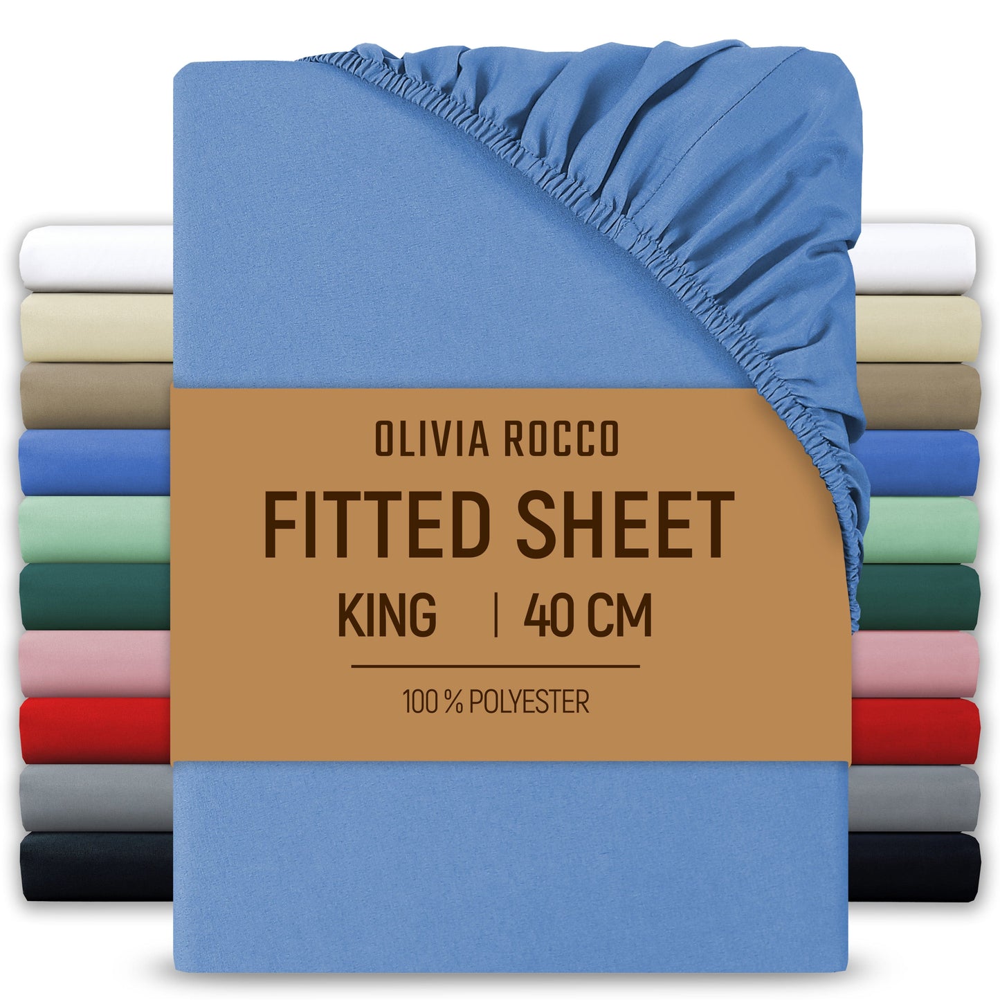 OLIVIA ROCCO Fitted Sheet BLUE / KING LOOMWORKS Extra Deep 40CM Pocket Microfibre Fitted Sheet Wholesale Manchester UK
