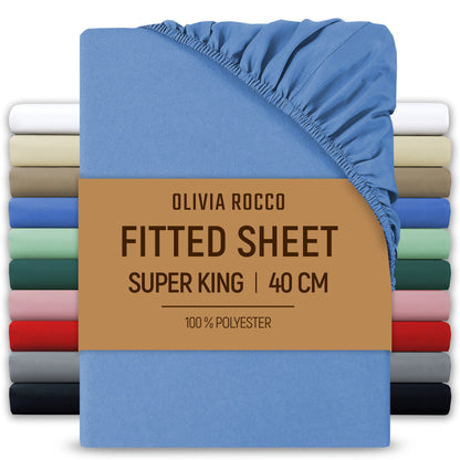 OLIVIA ROCCO Fitted Sheet BLUE / SUPER KING LOOMWORKS Extra Deep 40CM Pocket Microfibre Fitted Sheet Wholesale Manchester UK