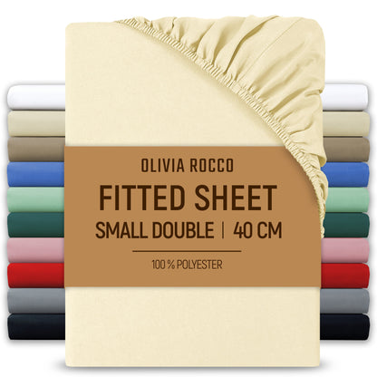OLIVIA ROCCO Fitted Sheet CREAM / 3/4 BED Extra Deep 40CM Pocket Microfibre Fitted Sheet Wholesale Manchester UK
