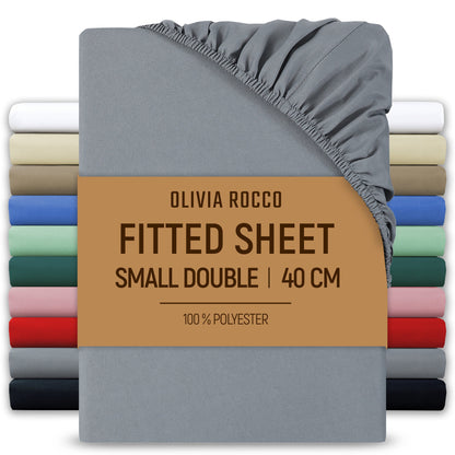 OLIVIA ROCCO Fitted Sheet GREY / 3/4 BED Extra Deep 40CM Pocket Microfibre Fitted Sheet Wholesale Manchester UK