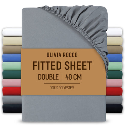 OLIVIA ROCCO Fitted Sheet GREY / DOUBLE Extra Deep 40CM Pocket Microfibre Fitted Sheet Wholesale Manchester UK