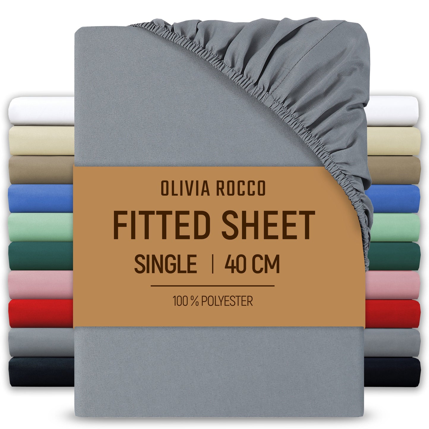 OLIVIA ROCCO Fitted Sheet GREY / SINGLE Extra Deep 40CM Pocket Microfibre Fitted Sheet Wholesale Manchester UK