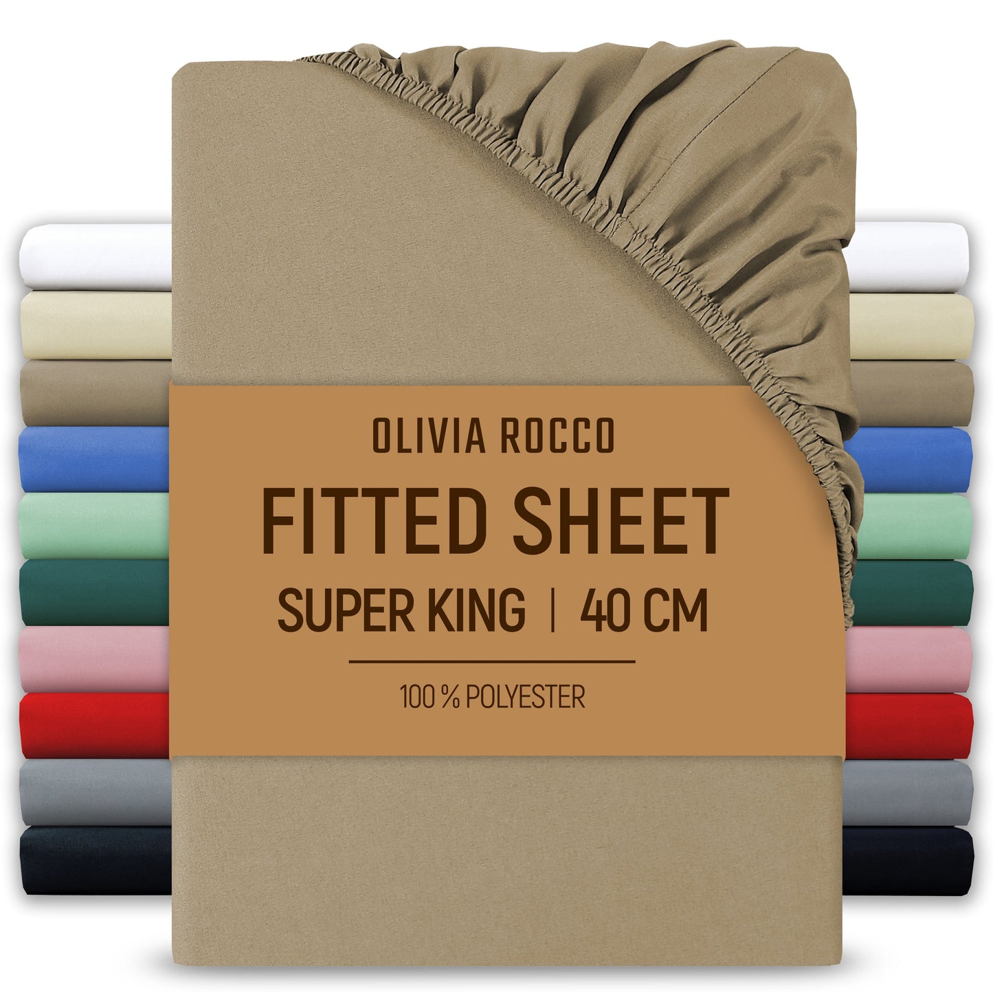 OLIVIA ROCCO Fitted Sheet NATURAL / SUPER KING Extra Deep 40CM Pocket Microfibre Fitted Sheet Wholesale Manchester UK
