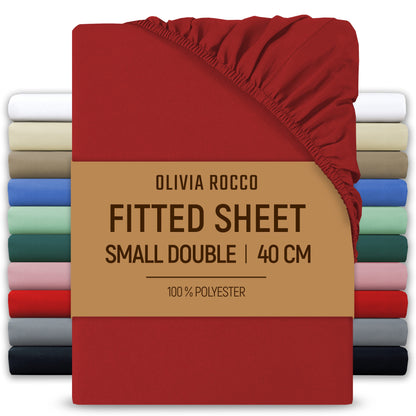 OLIVIA ROCCO Fitted Sheet RED / 3/4 BED Extra Deep 40CM Pocket Microfibre Fitted Sheet Wholesale Manchester UK