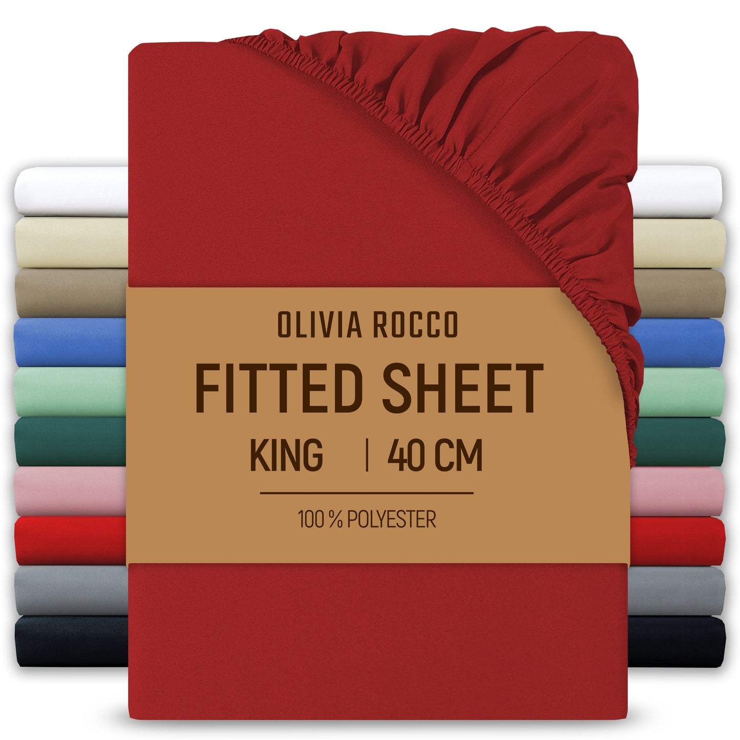 OLIVIA ROCCO Fitted Sheet RED / KING Extra Deep 40CM Pocket Microfibre Fitted Sheet Wholesale Manchester UK