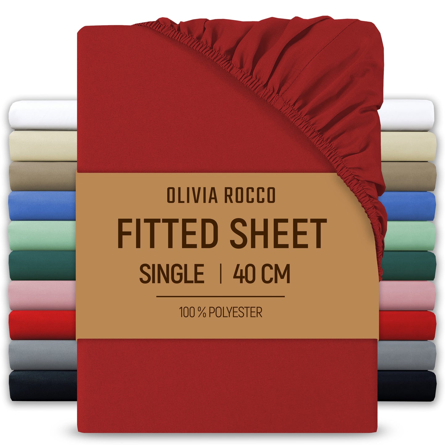 OLIVIA ROCCO Fitted Sheet RED / SINGLE Extra Deep 40CM Pocket Microfibre Fitted Sheet Wholesale Manchester UK