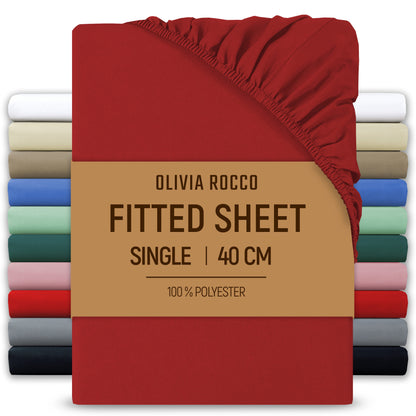 OLIVIA ROCCO Fitted Sheet RED / SINGLE Extra Deep 40CM Pocket Microfibre Fitted Sheet Wholesale Manchester UK