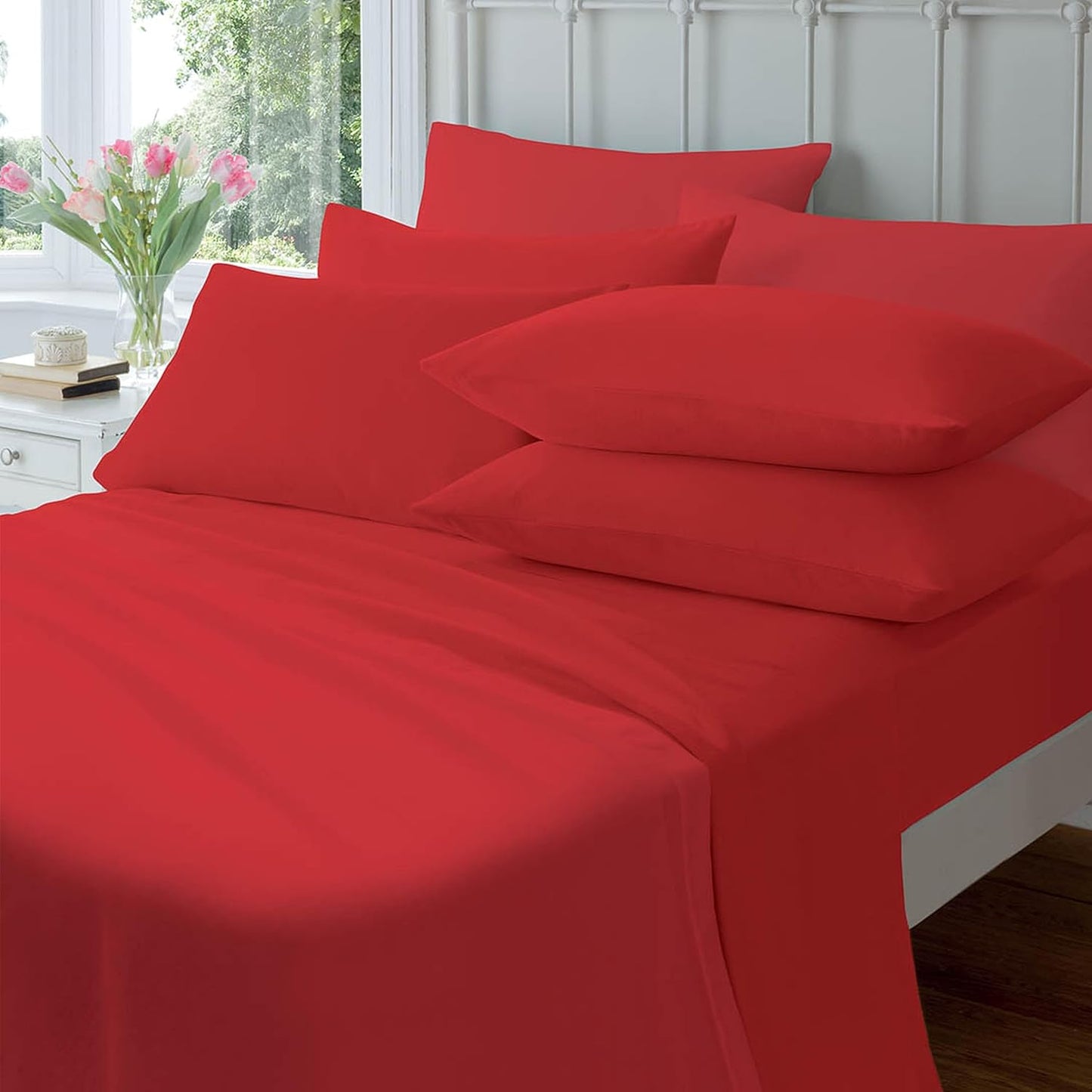OLIVIA ROCCO Fitted Sheet RED / SINGLE Flannelette Fitted Sheets Super Soft Brushed Cotton Bed Sheet Hypoallergenic Wholesale Manchester UK
