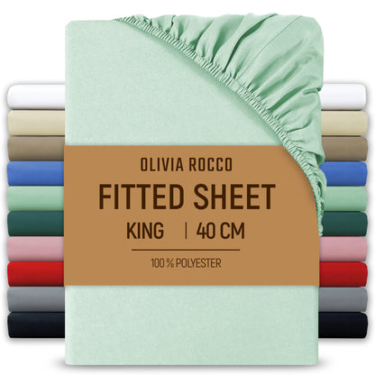 OLIVIA ROCCO Fitted Sheet SAGE GREEN / KING Extra Deep 40CM Pocket Microfibre Fitted Sheet Wholesale Manchester UK
