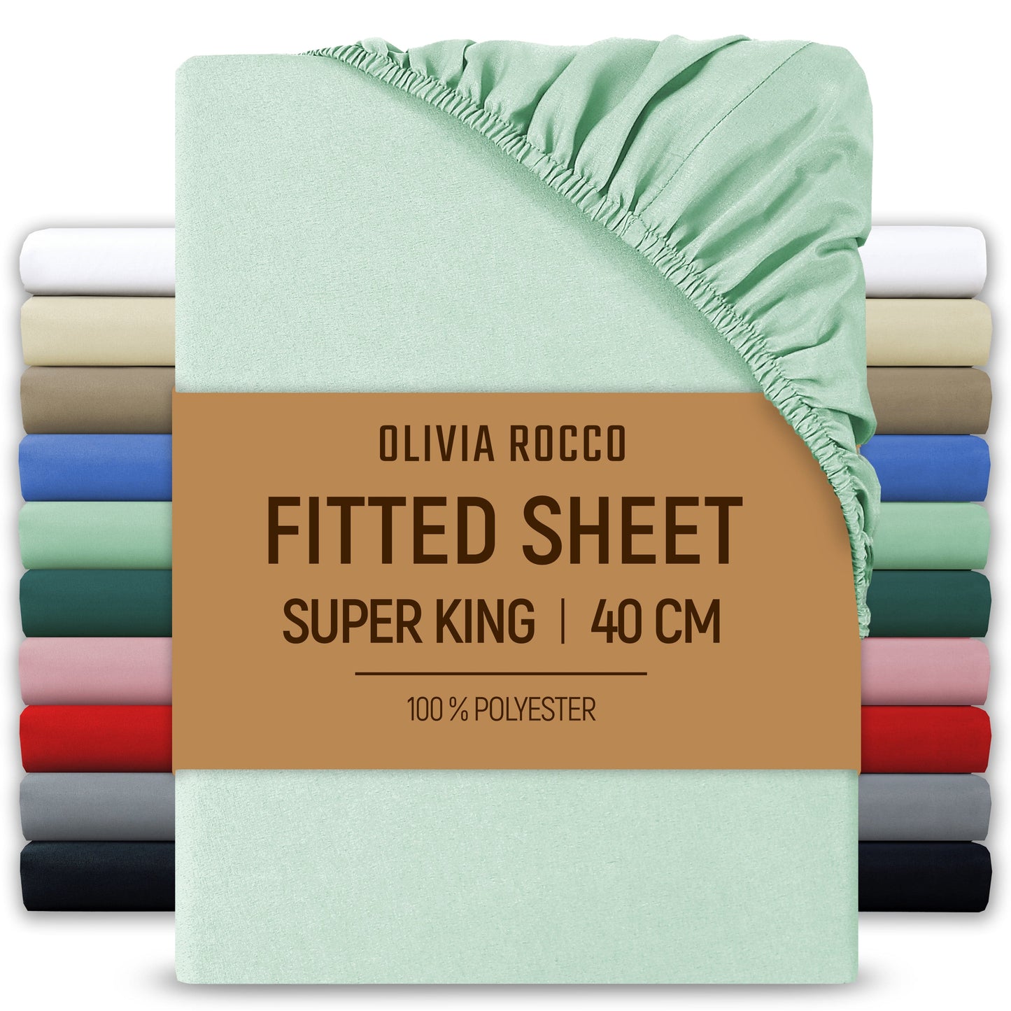 OLIVIA ROCCO Fitted Sheet SAGE GREEN / SUPER KING Extra Deep 40CM Pocket Microfibre Fitted Sheet Wholesale Manchester UK