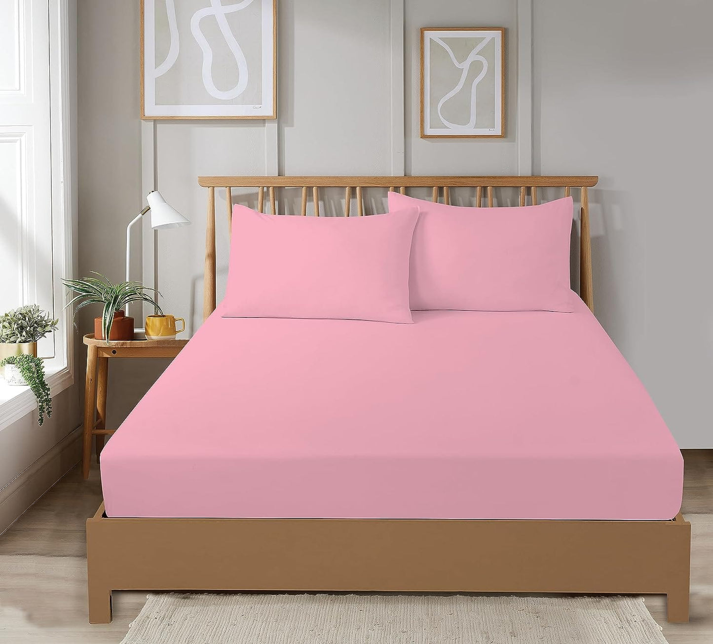 OLIVIA ROCCO Fitted Sheet SINGLE / BLUSH PINK Super Soft Plain Dye Fitted Sheets, Easy Care Everyday Sheet Sets Wholesale Manchester UK