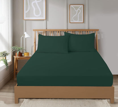 OLIVIA ROCCO Fitted Sheet SINGLE / EMERALD GREEN Super Soft Plain Dye Fitted Sheets, Easy Care Everyday Sheet Sets Wholesale Manchester UK