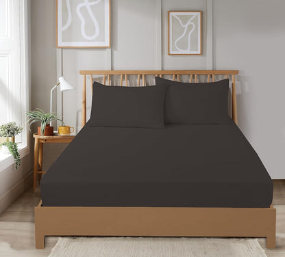 OLIVIA ROCCO Fitted Sheet SINGLE / GREY Super Soft Plain Dye Fitted Sheets, Easy Care Everyday Sheet Sets Wholesale Manchester UK