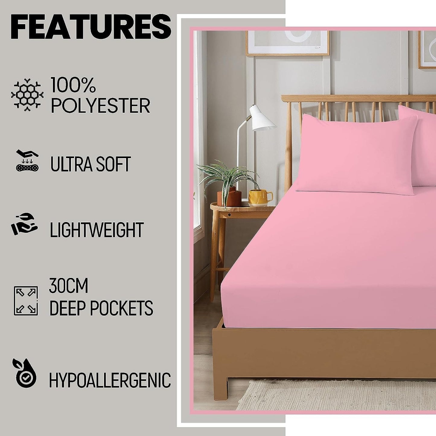 OLIVIA ROCCO Fitted Sheet Super Soft Plain Dye Fitted Sheets, Easy Care Everyday Sheet Sets Wholesale Manchester UK