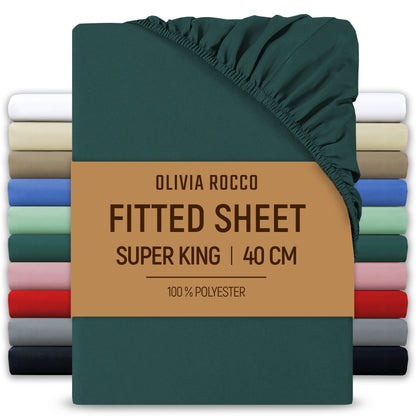 OLIVIA ROCCO Fitted Sheet TEAL / SUPER KING Extra Deep 40CM Pocket Microfibre Fitted Sheet Wholesale Manchester UK