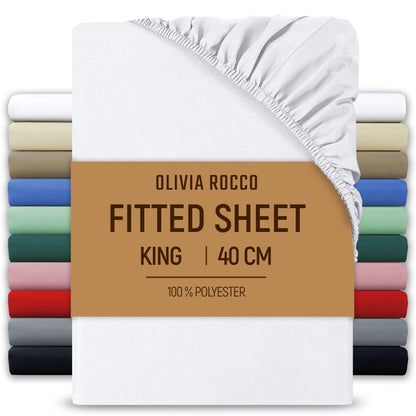 OLIVIA ROCCO Fitted Sheet WHITE / KING Extra Deep 40CM Pocket Microfibre Fitted Sheet Wholesale Manchester UK