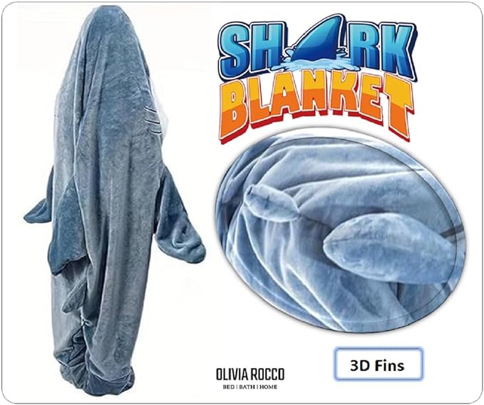 OLIVIA ROCCO Hooded Blanket Shark Blanket Sleeping Bag For Adults Wearable Onesie Wholesale Manchester UK