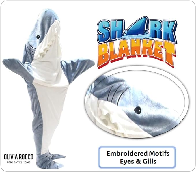 OLIVIA ROCCO Hooded Blanket Shark Blanket Sleeping Bag For Adults Wearable Onesie Wholesale Manchester UK