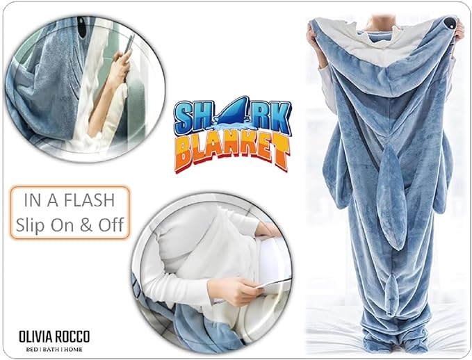 OLIVIA ROCCO Hooded Blanket Shark Blanket Sleeping Bag For Adults Wearable Onesie Wholesale Manchester UK