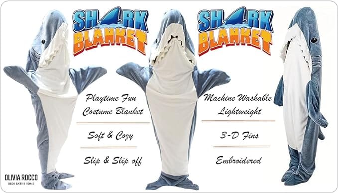 OLIVIA ROCCO Hooded Blanket Shark Blanket Sleeping Bag For Adults Wearable Onesie Wholesale Manchester UK