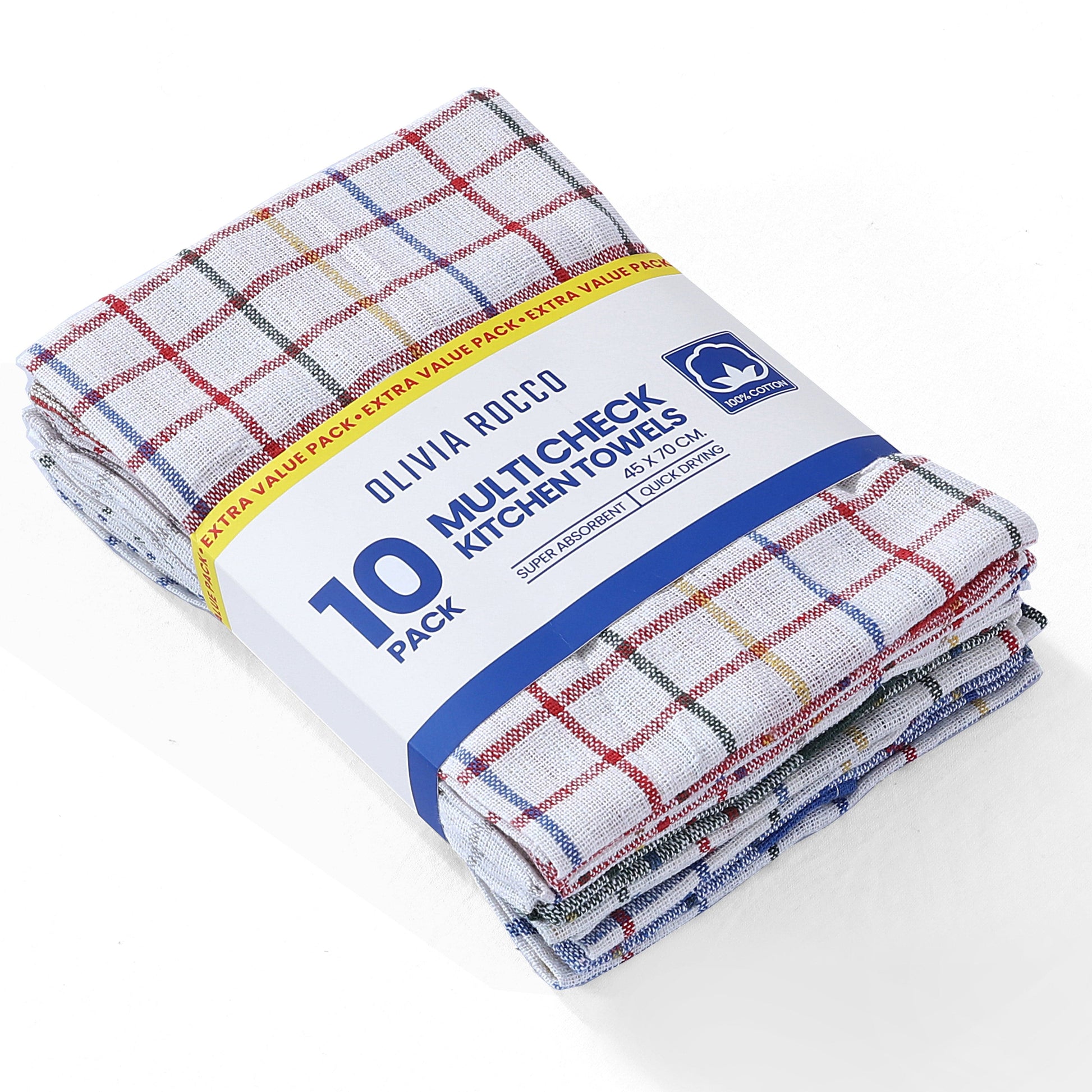 OLIVIA ROCCO Tea Towel 10 PACK Pack of 10 Wonderdry Tea Towels Kitchen 100% Cotton Super Absorbent Quick Drying Dish Bar Cloth Set by OLIVIA ROCCO Wholesale Manchester UK