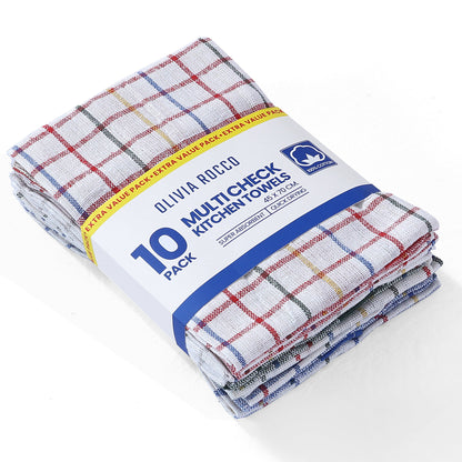 OLIVIA ROCCO Tea Towel 10 PACK Pack of 10 Wonderdry Tea Towels Kitchen 100% Cotton Super Absorbent Quick Drying Dish Bar Cloth Set by OLIVIA ROCCO Wholesale Manchester UK