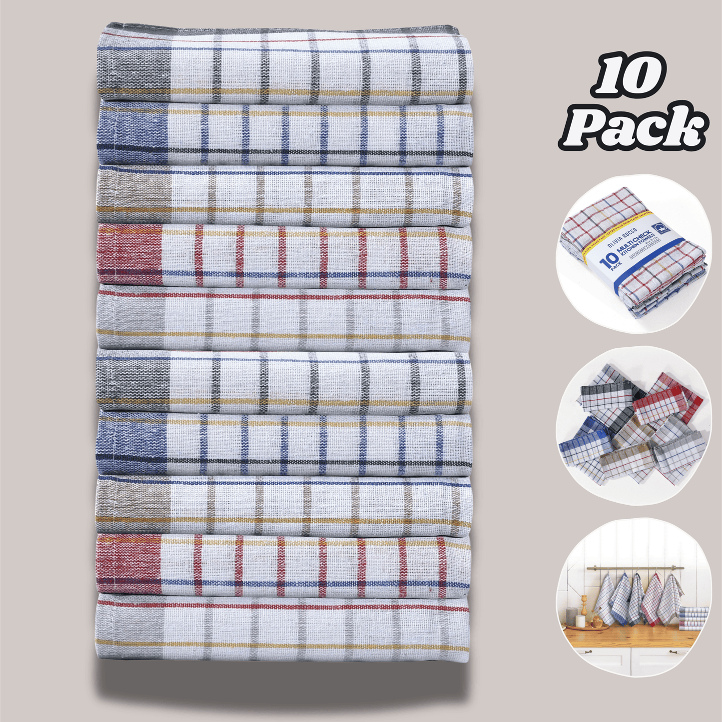 OLIVIA ROCCO Tea Towel 10 PACK Pack of 10 Wonderdry Tea Towels Kitchen 100% Cotton Super Absorbent Quick Drying Dish Bar Cloth Set by OLIVIA ROCCO Wholesale Manchester UK