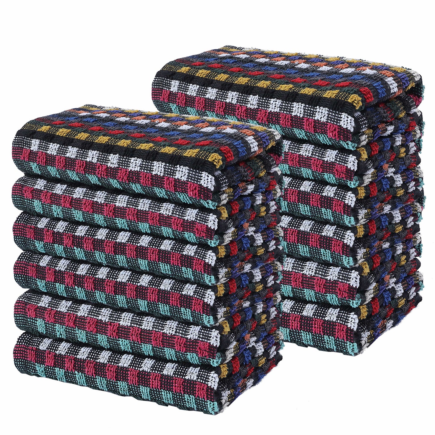 OLIVIA ROCCO Tea Towel 12 PACK Multi Check Terry Tea Towels 100% Cotton Kitchen Towels Super Absorbent Quick Dry Set Dish Cloths by OLIVIA ROCCO Wholesale Manchester UK
