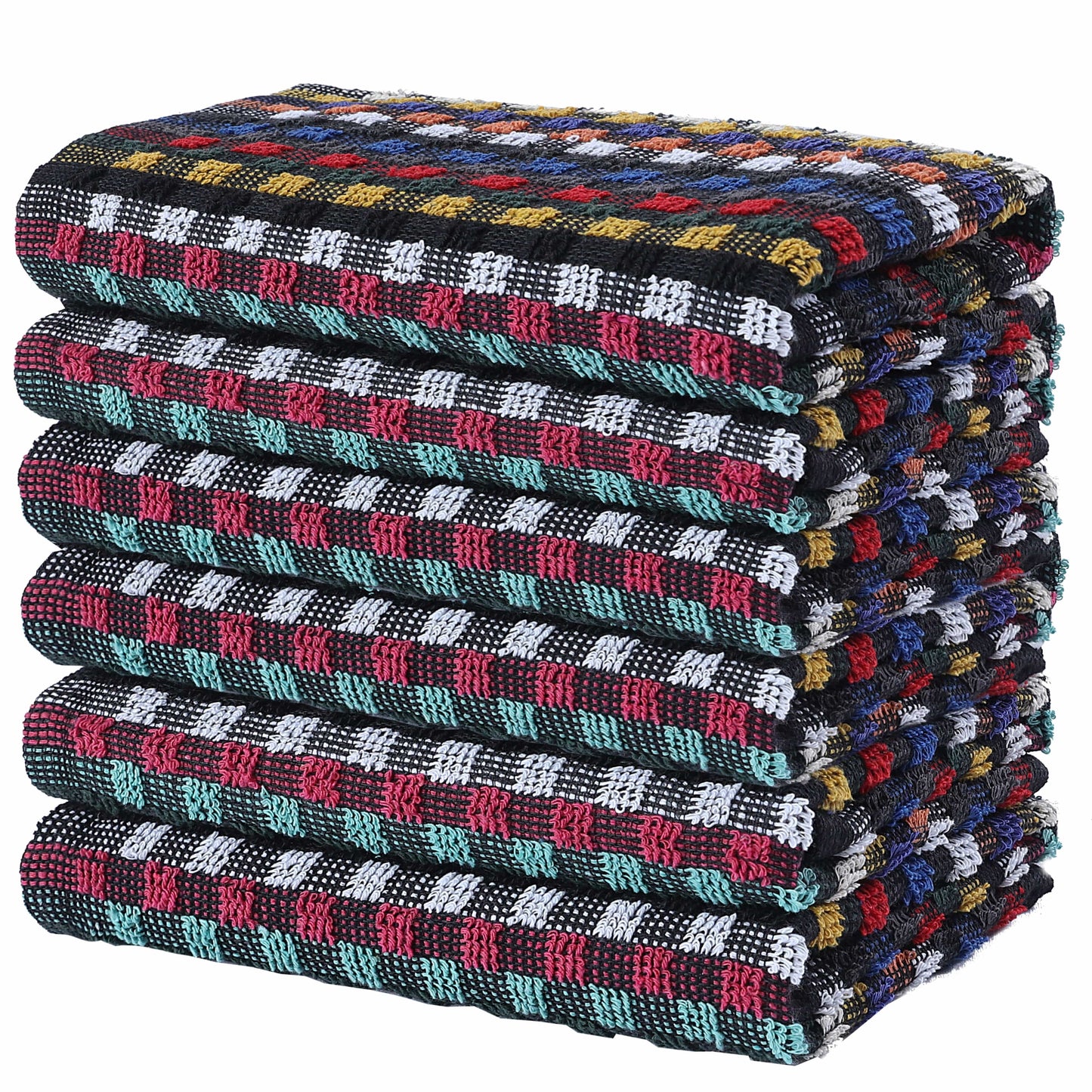 OLIVIA ROCCO Tea Towel 6 PACK Multi Check Terry Tea Towels 100% Cotton Kitchen Towels Super Absorbent Quick Dry Set Dish Cloths by OLIVIA ROCCO Wholesale Manchester UK