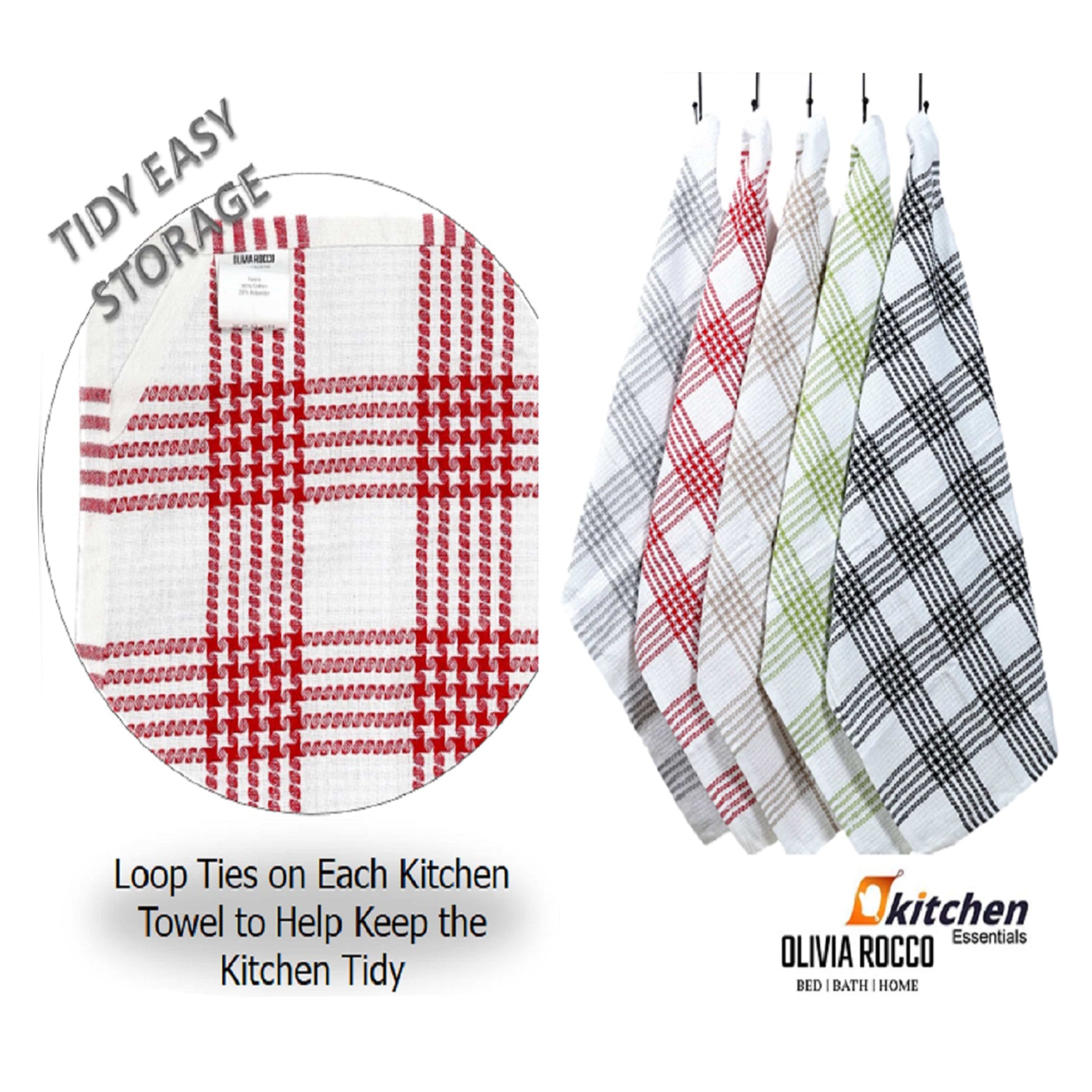 OLIVIA ROCCO Tea Towel ASSORTED Pack of 5 Houndstooth Tea Towel Kitchen Towels Cotton Super Absorbent Quick Drying Wholesale Manchester UK