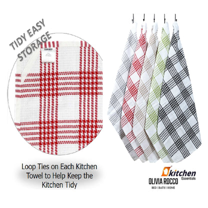 OLIVIA ROCCO Tea Towel ASSORTED Pack of 5 Houndstooth Tea Towel Kitchen Towels Cotton Super Absorbent Quick Drying Wholesale Manchester UK