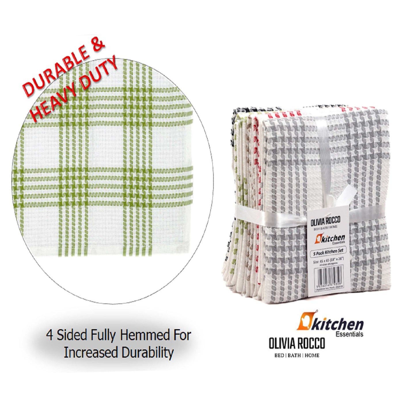 OLIVIA ROCCO Tea Towel ASSORTED Pack of 5 Houndstooth Tea Towel Kitchen Towels Cotton Super Absorbent Quick Drying Wholesale Manchester UK